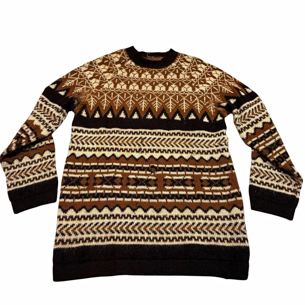 Peruvian Mens M Wool Fair Isle Nordic Aztec Grunge Lodge Distressed Sweater READ